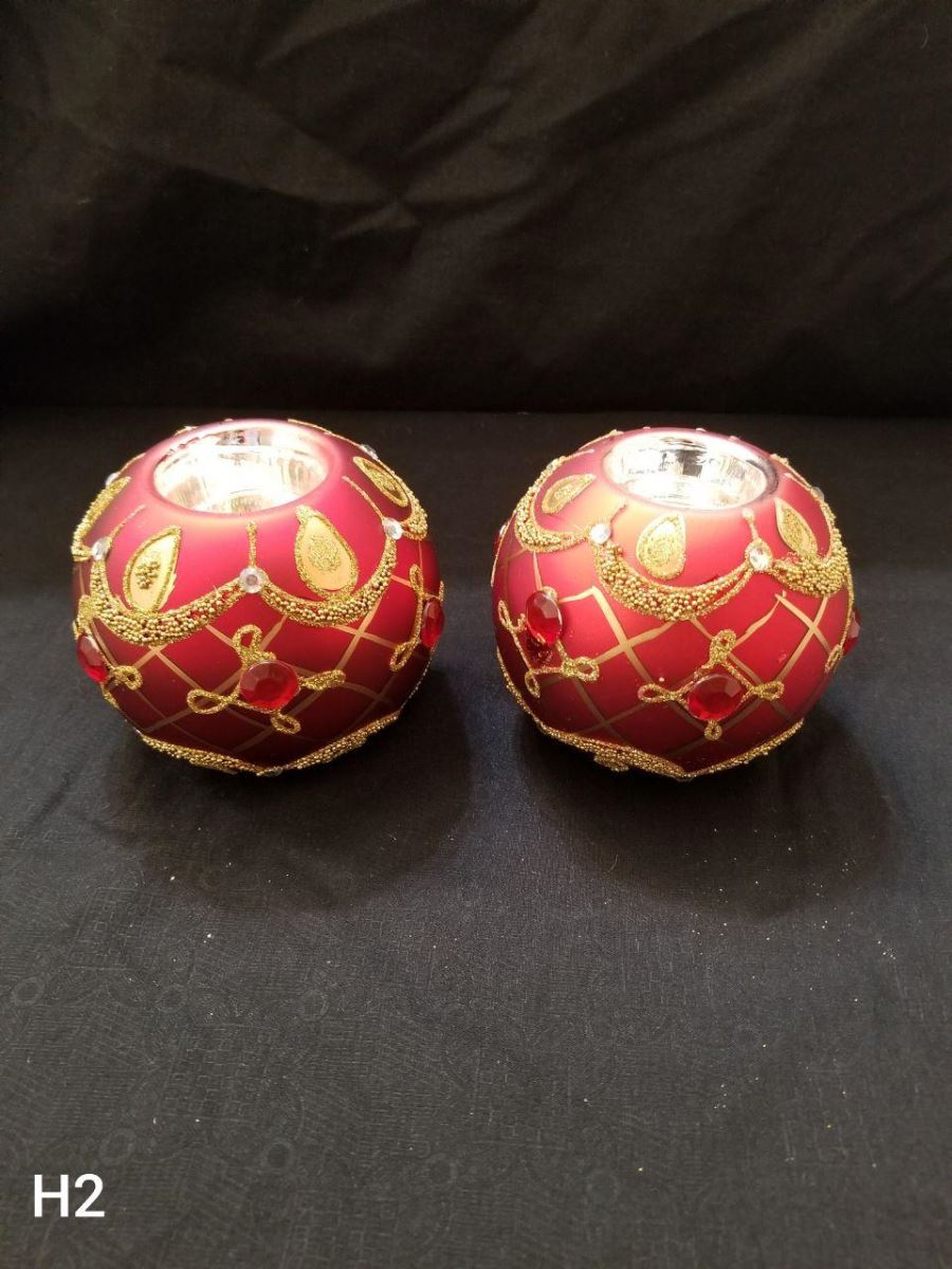 Christmas Glass Ornament Red Candle Holder H2 SOLD